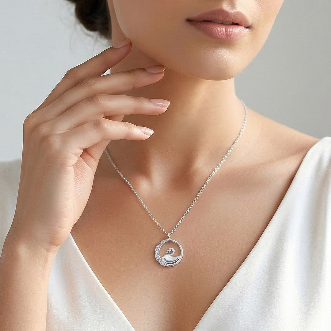 Moon Dove Silver Modern Necklace