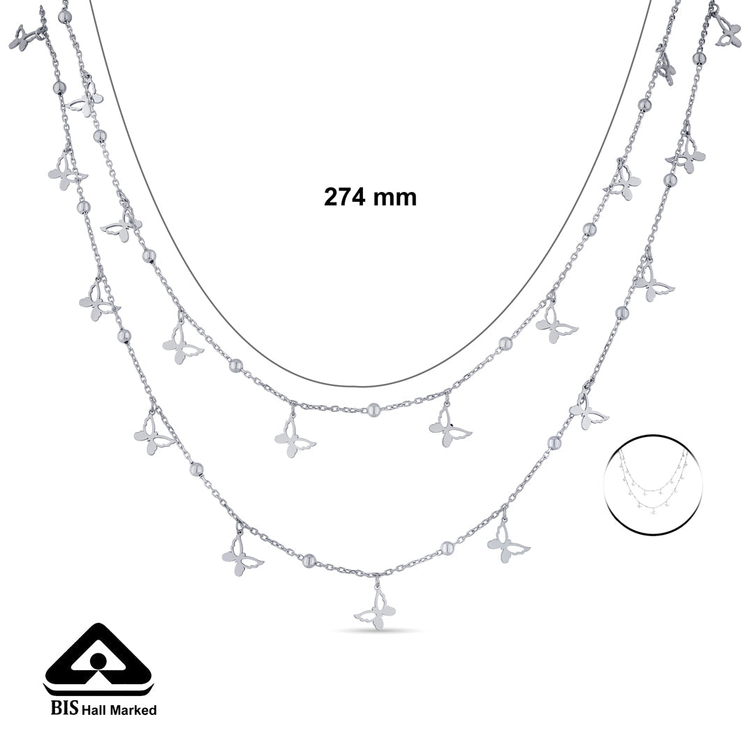 Butterfly Veil Silver Multi Layered Necklace