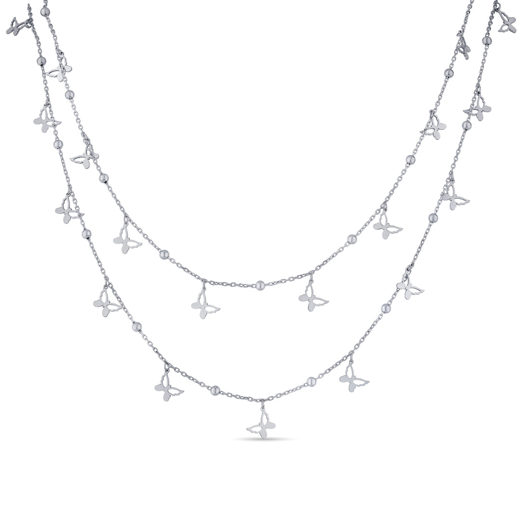 Butterfly Veil Silver Multi Layered Necklace