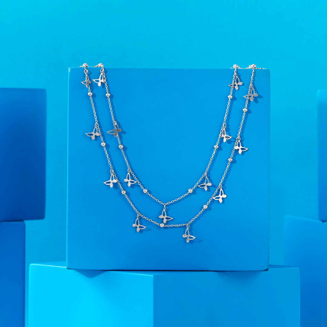 Butterfly Veil Silver Multi Layered Necklace
