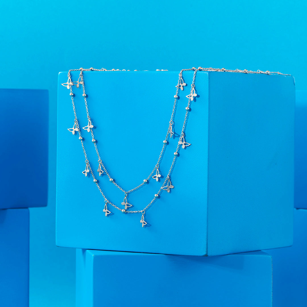 Butterfly Veil Silver Multi Layered Necklace