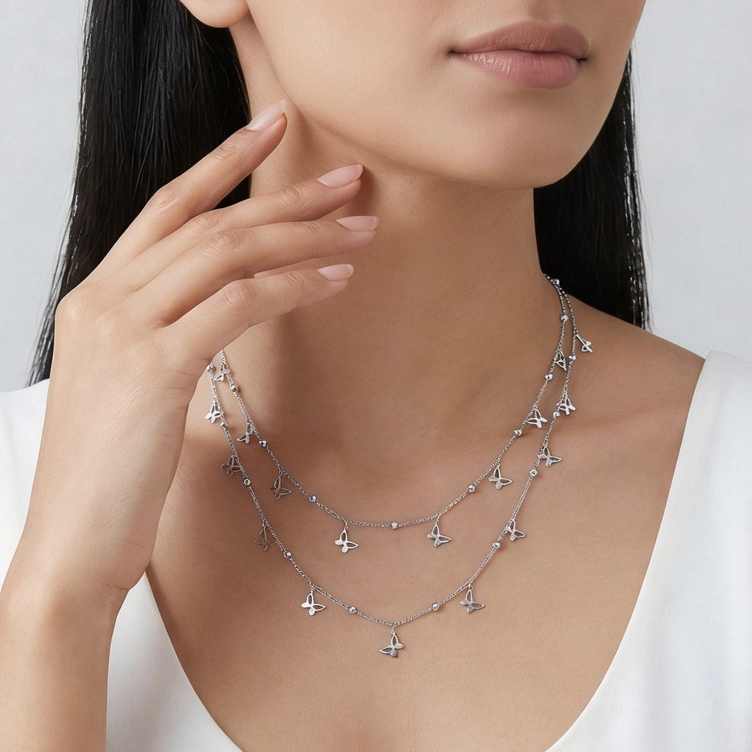 Butterfly Veil Silver Multi Layered Necklace