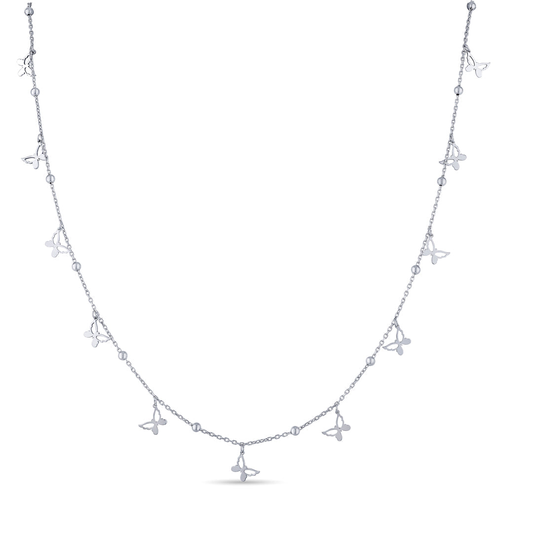 Butterfly Arc Silver Charm Necklace