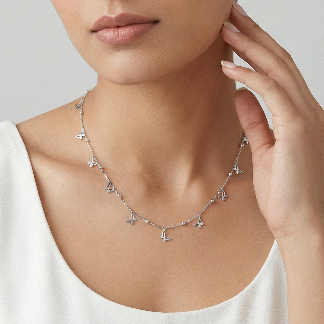 Butterfly Arc Silver Charm Necklace