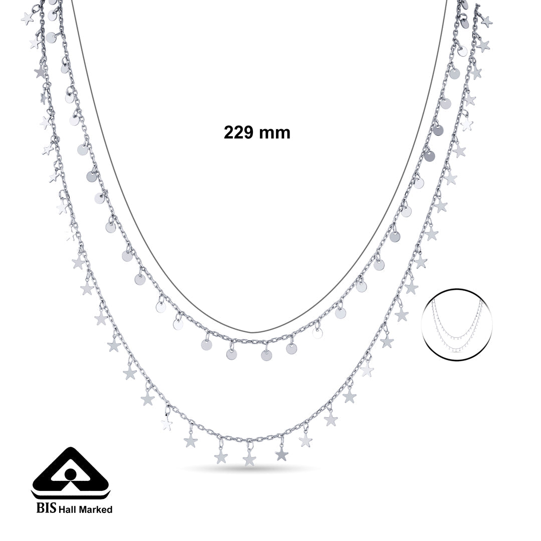 Star Veil Silver Multi Layered Necklace