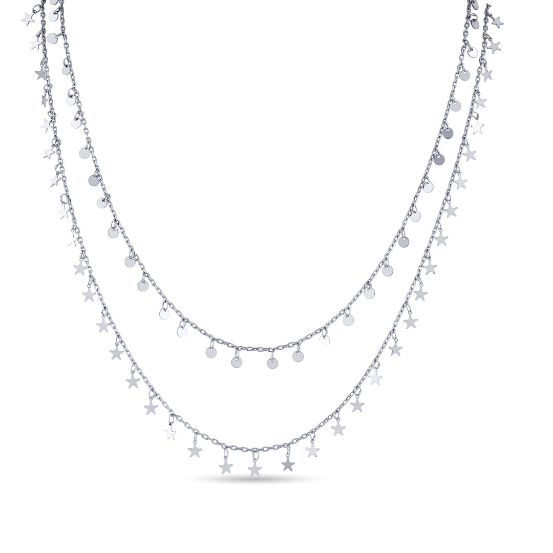 Star Veil Silver Multi Layered Necklace