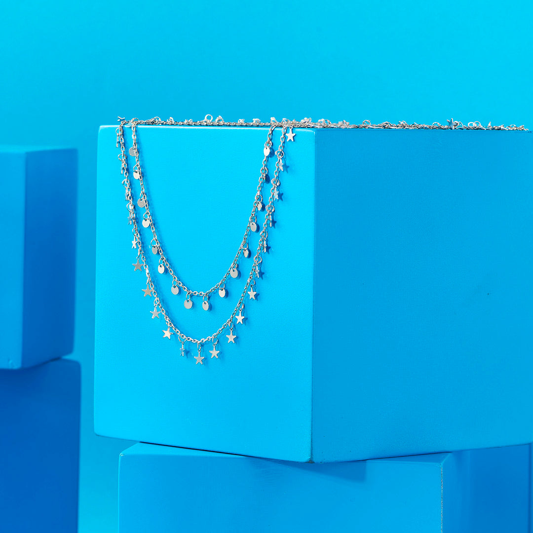 Star Veil Silver Multi Layered Necklace