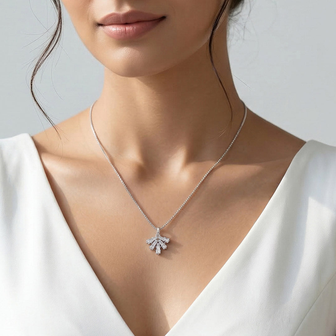 Crystal Edge Silver Modern Necklace