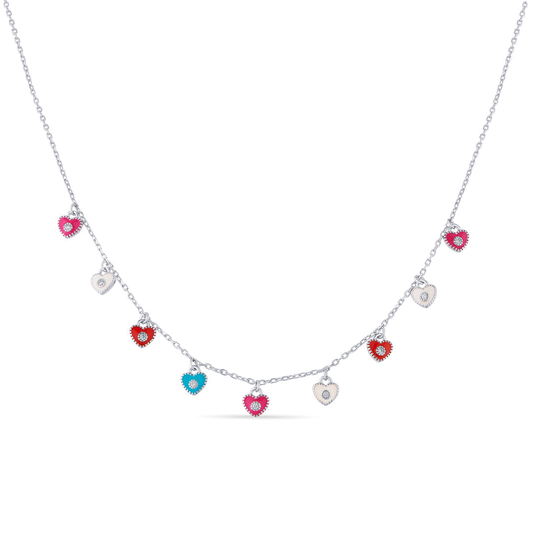 Kaleido Hearts Silver Charm Necklace