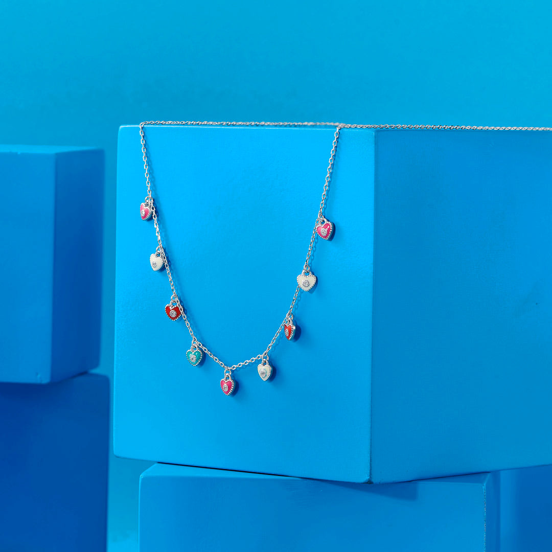 Kaleido Hearts Silver Charm Necklace
