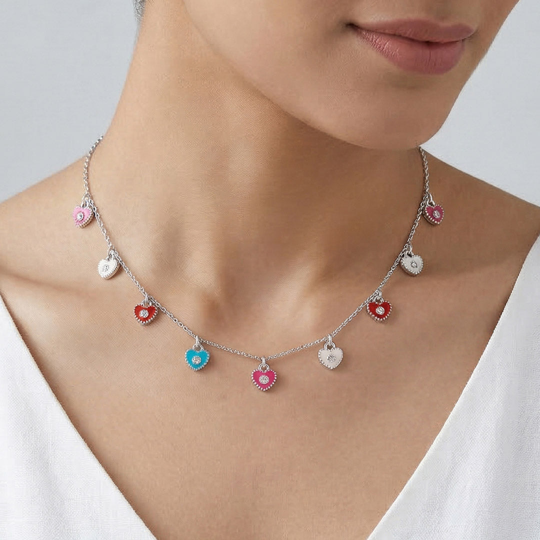 Kaleido Hearts Silver Charm Necklace