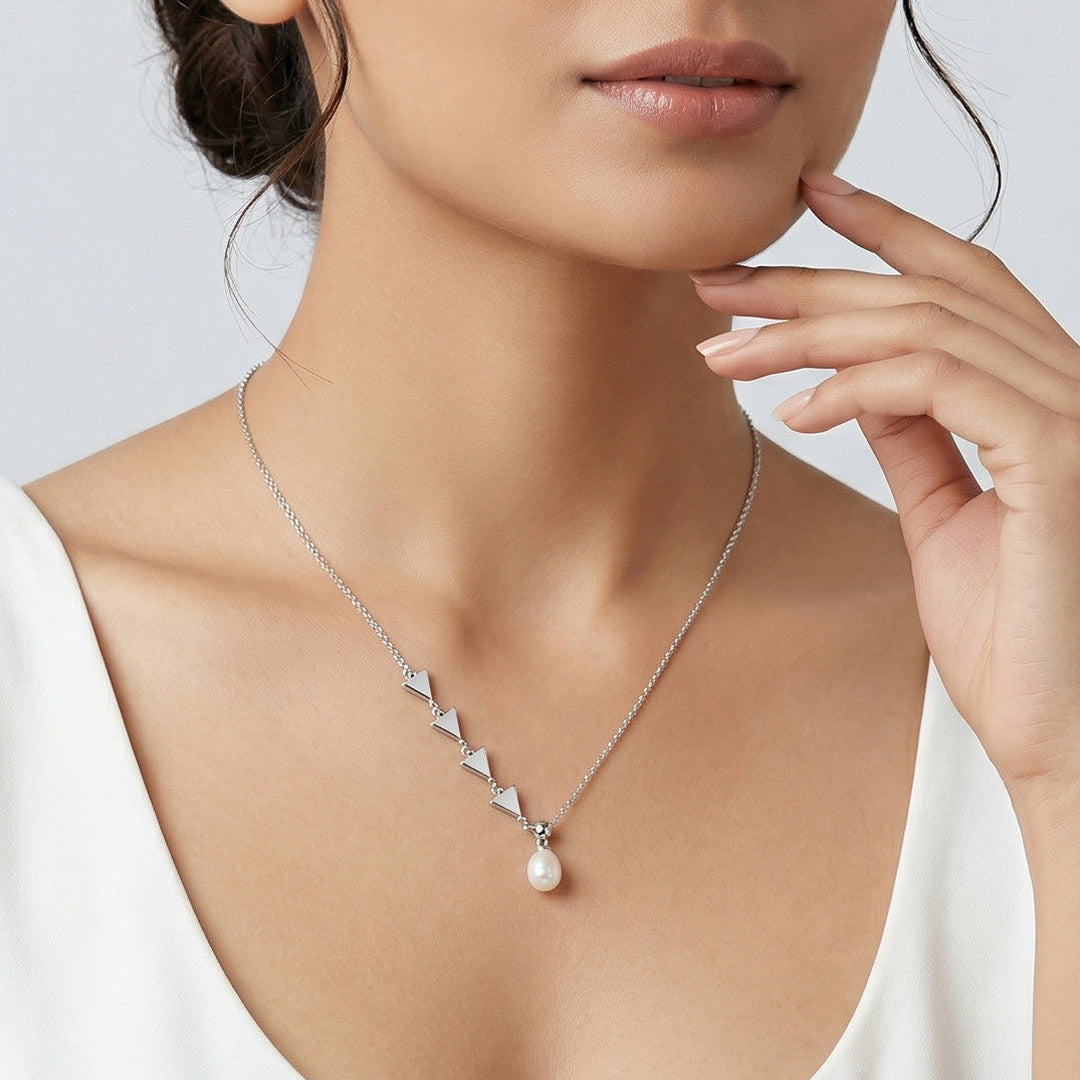 Arrows & Pearl Silver Modern Necklace