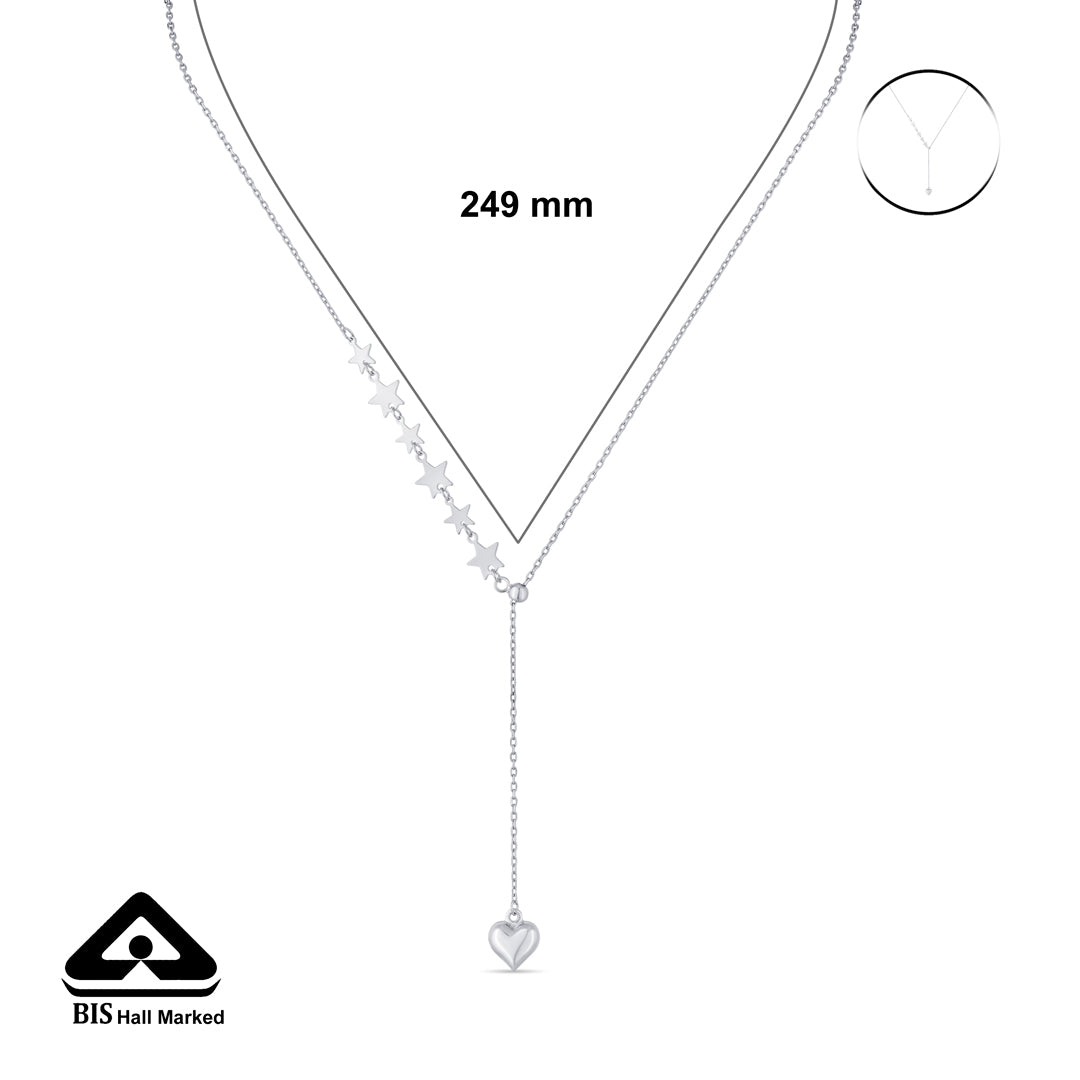 Heart & Stars Silver Lariate Necklace