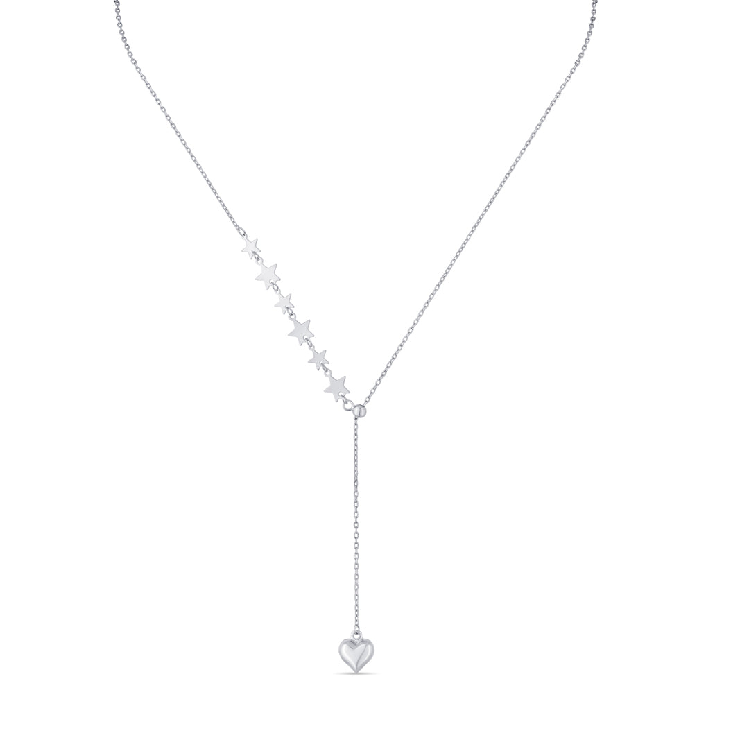 Heart & Stars Silver Lariate Necklace