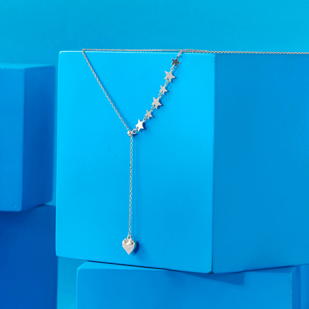 Heart & Stars Silver Lariate Necklace