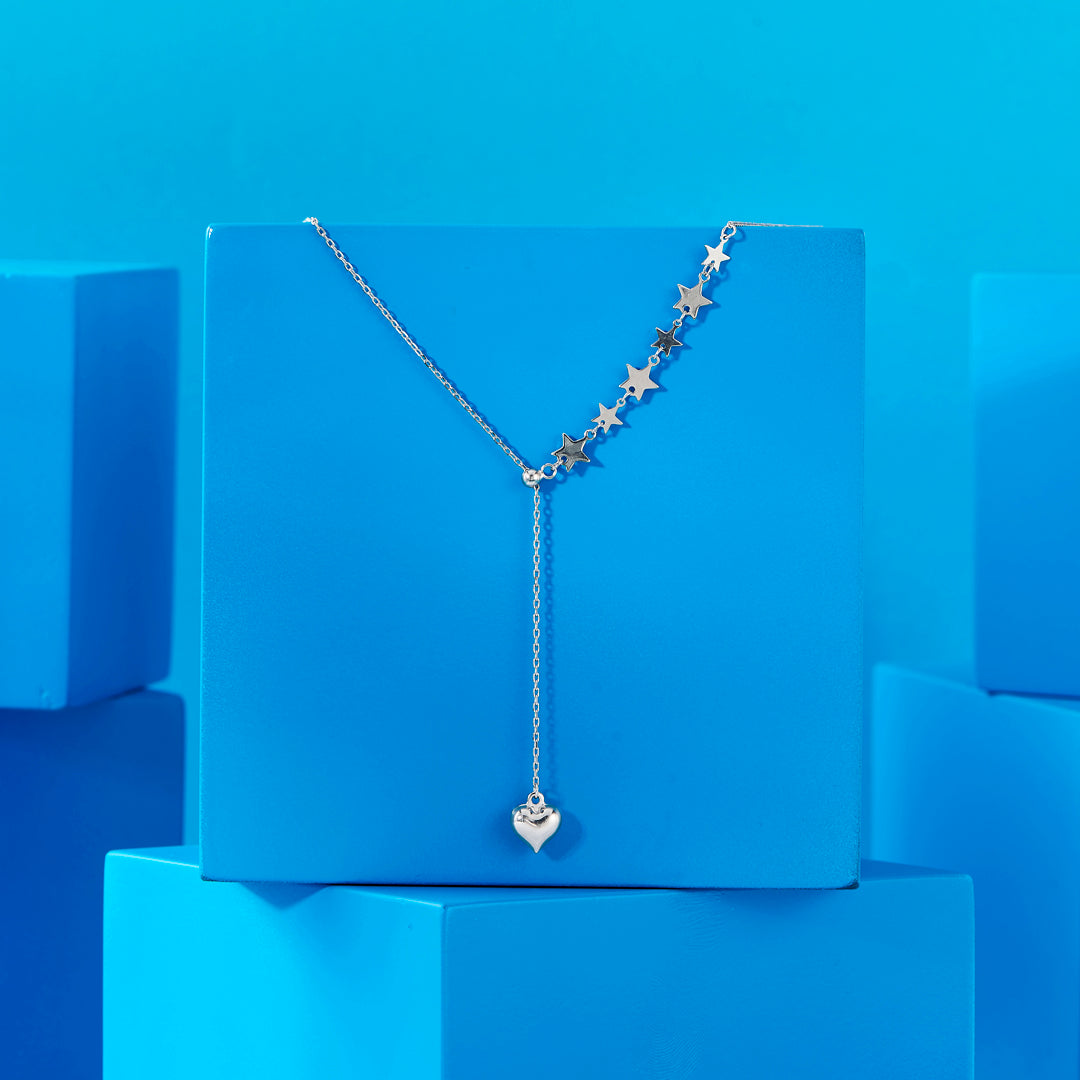 Heart & Stars Silver Lariate Necklace