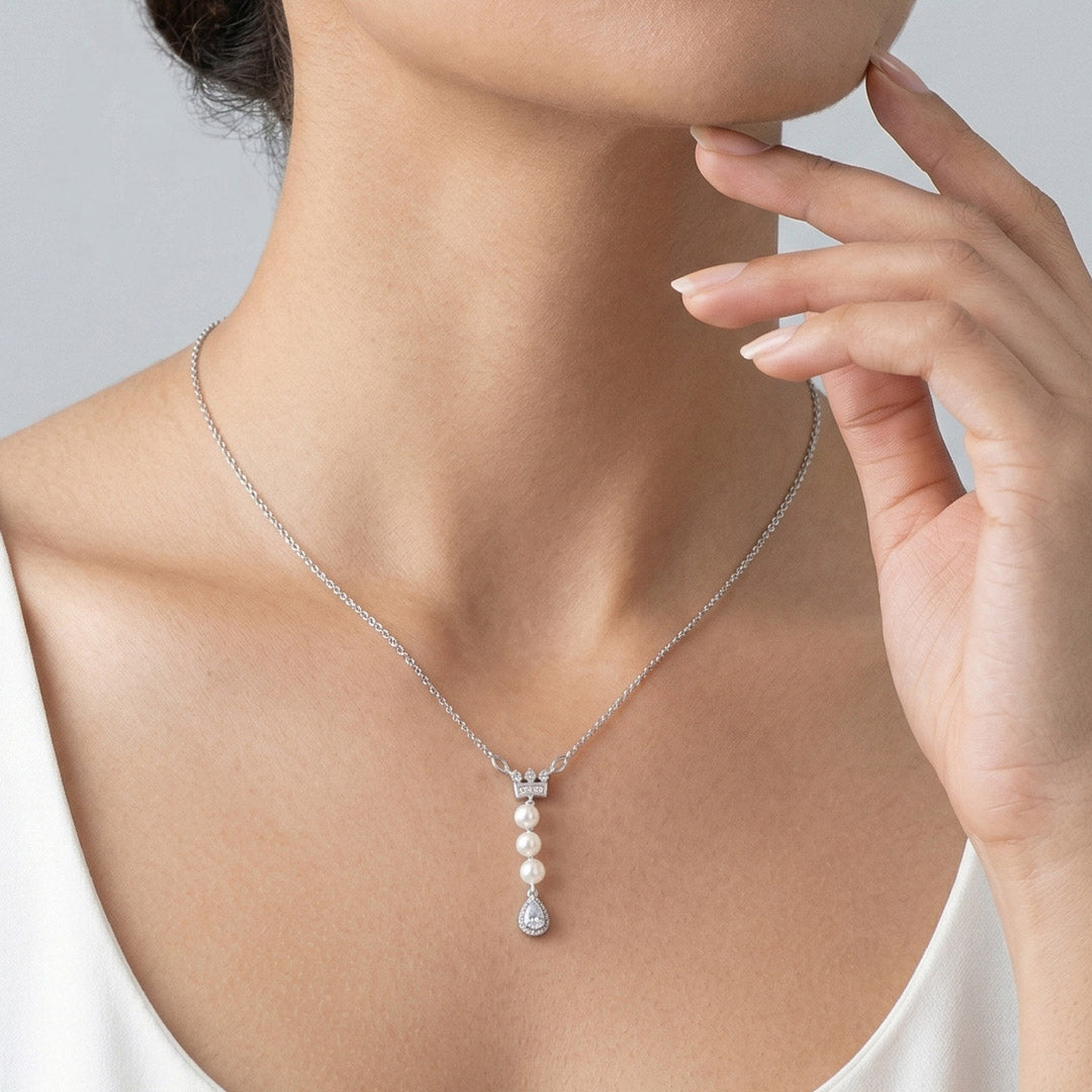 Pearl Queen Silver Lariate Necklace