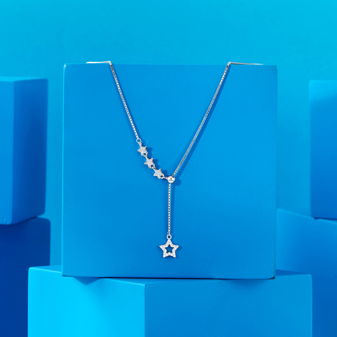 Starry Luxe Silver Lariate Necklace