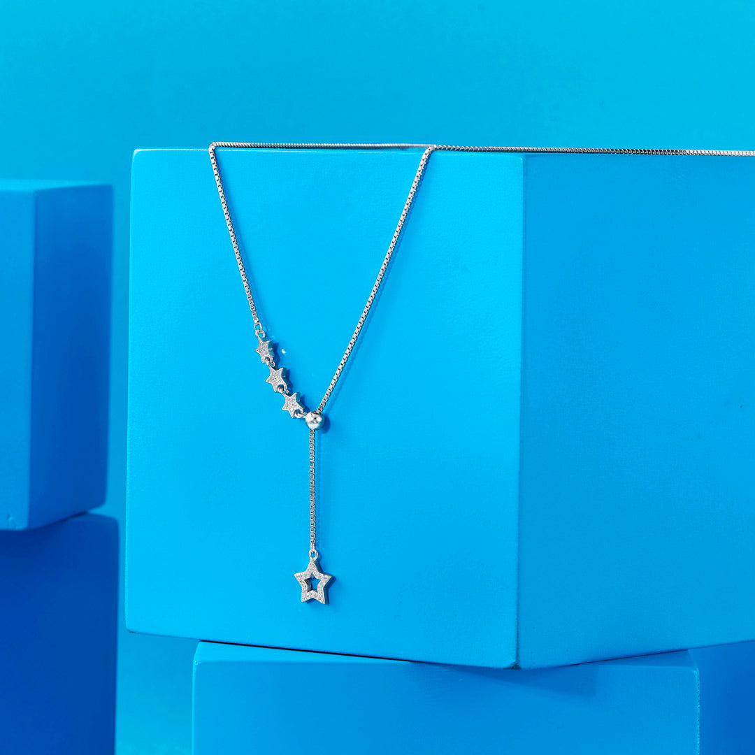 Starry Luxe Silver Lariate Necklace