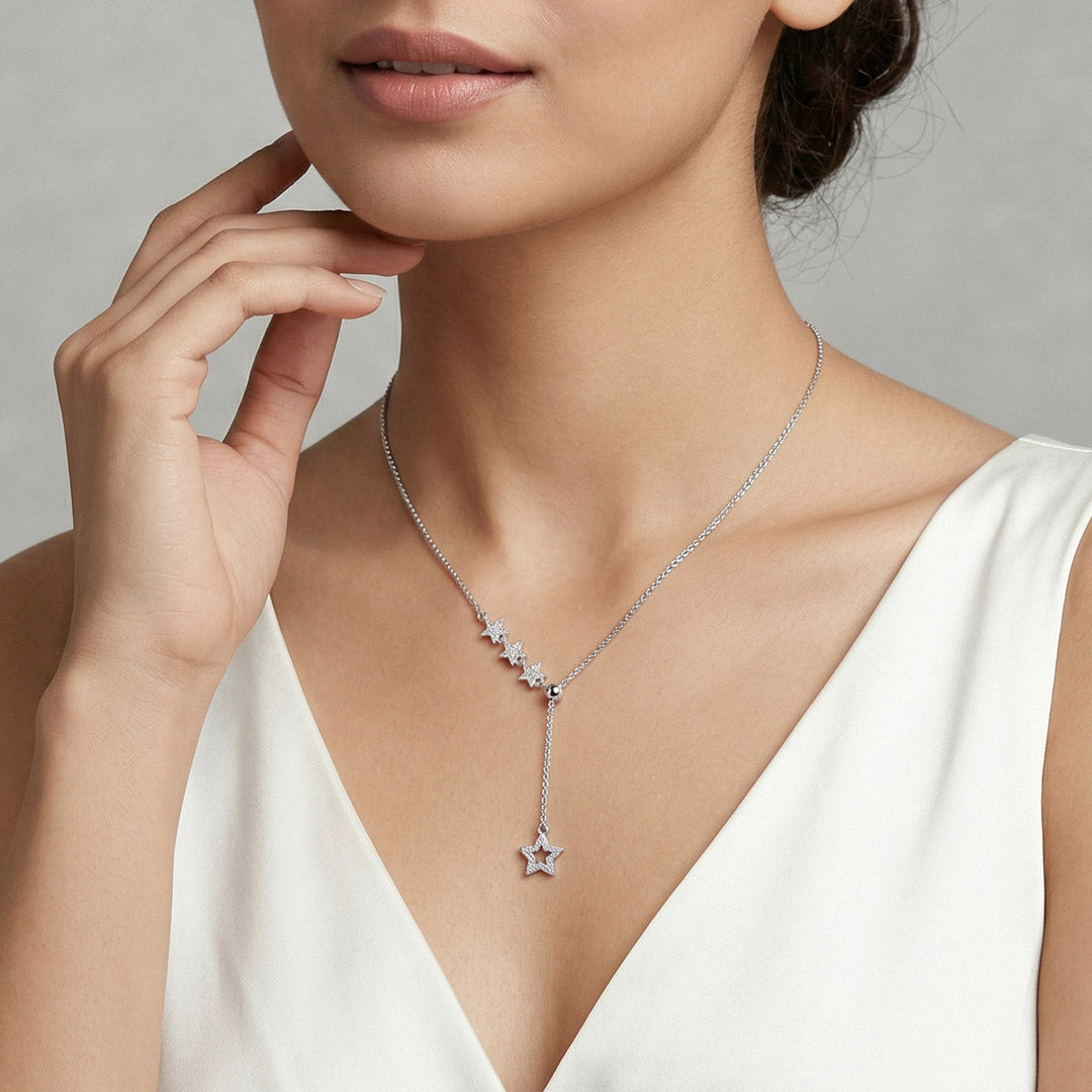 Starry Luxe Silver Lariate Necklace