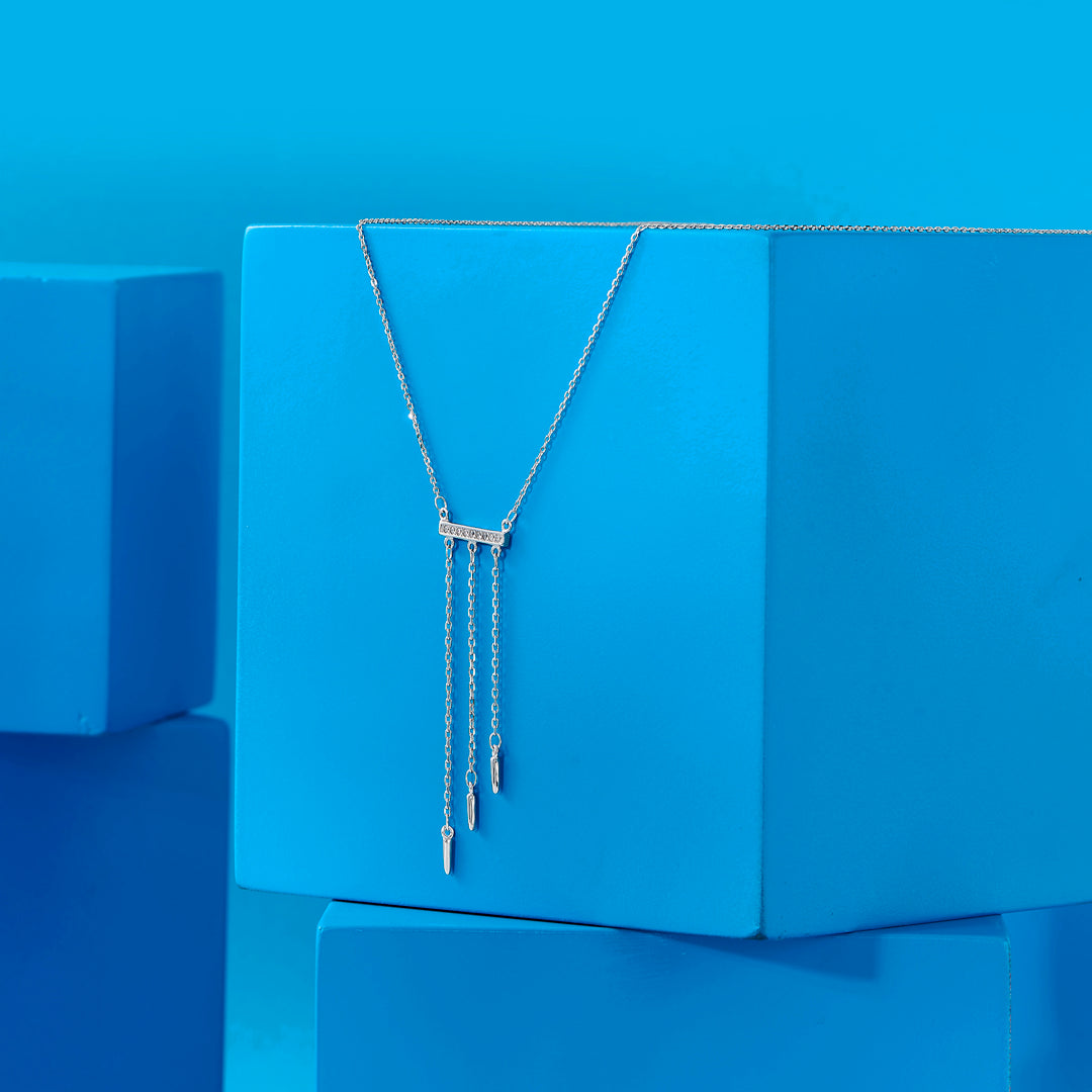 Regal Line Silver Lariate Necklace