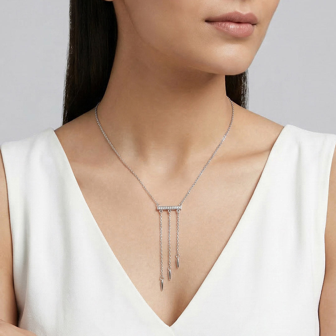 Regal Line Silver Lariate Necklace