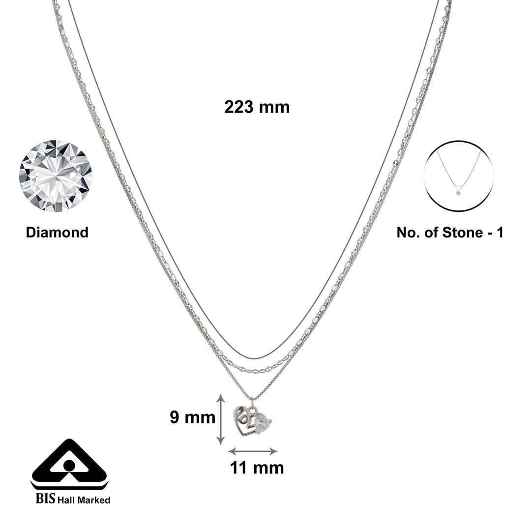 Love & Heart Silver Multi Layered Necklace