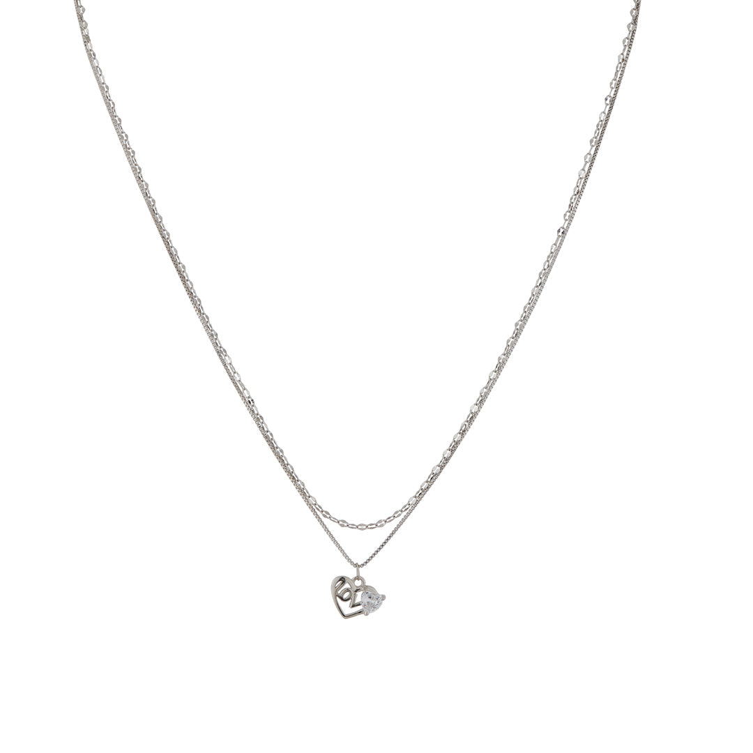 Love & Heart Silver Multi Layered Necklace