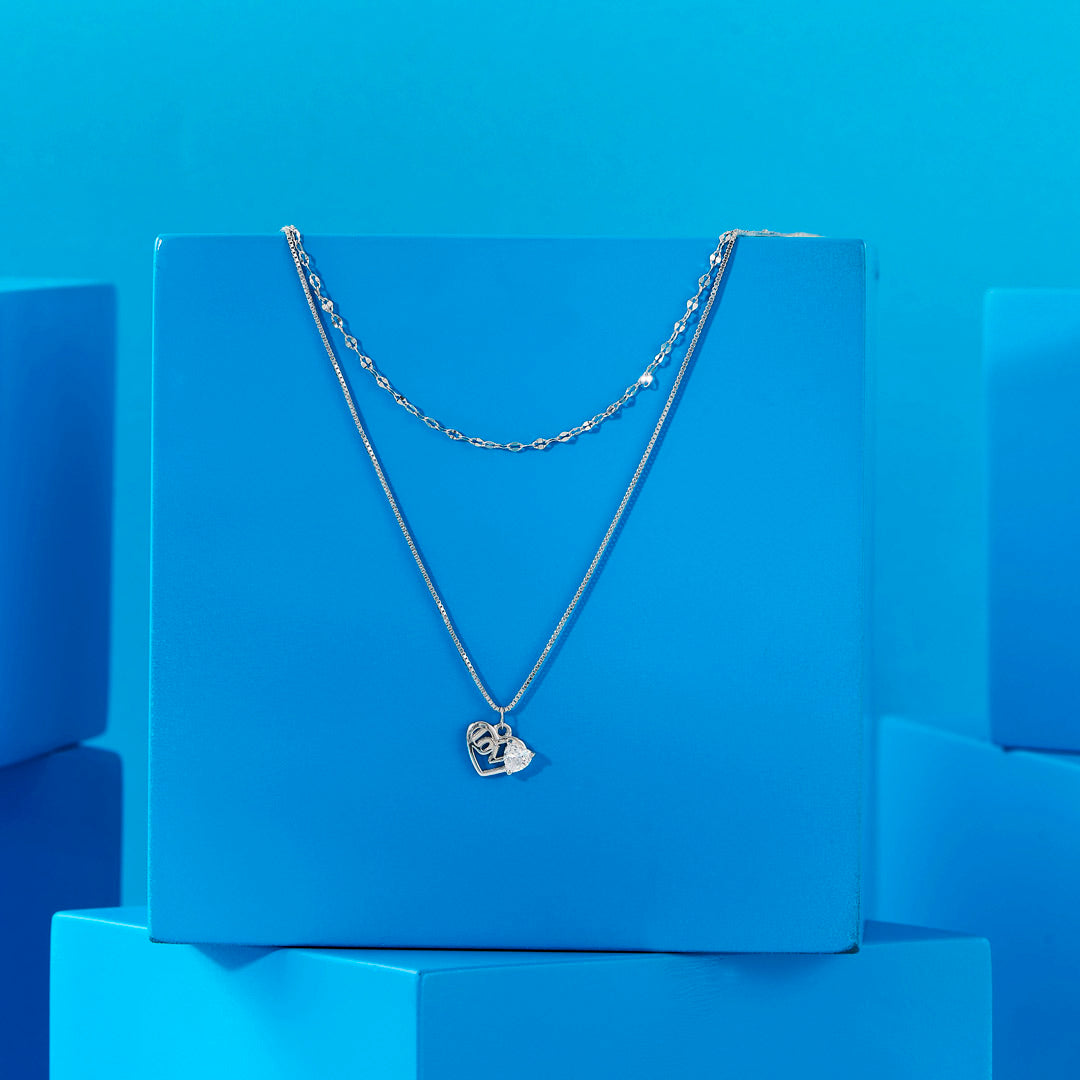 Love & Heart Silver Multi Layered Necklace