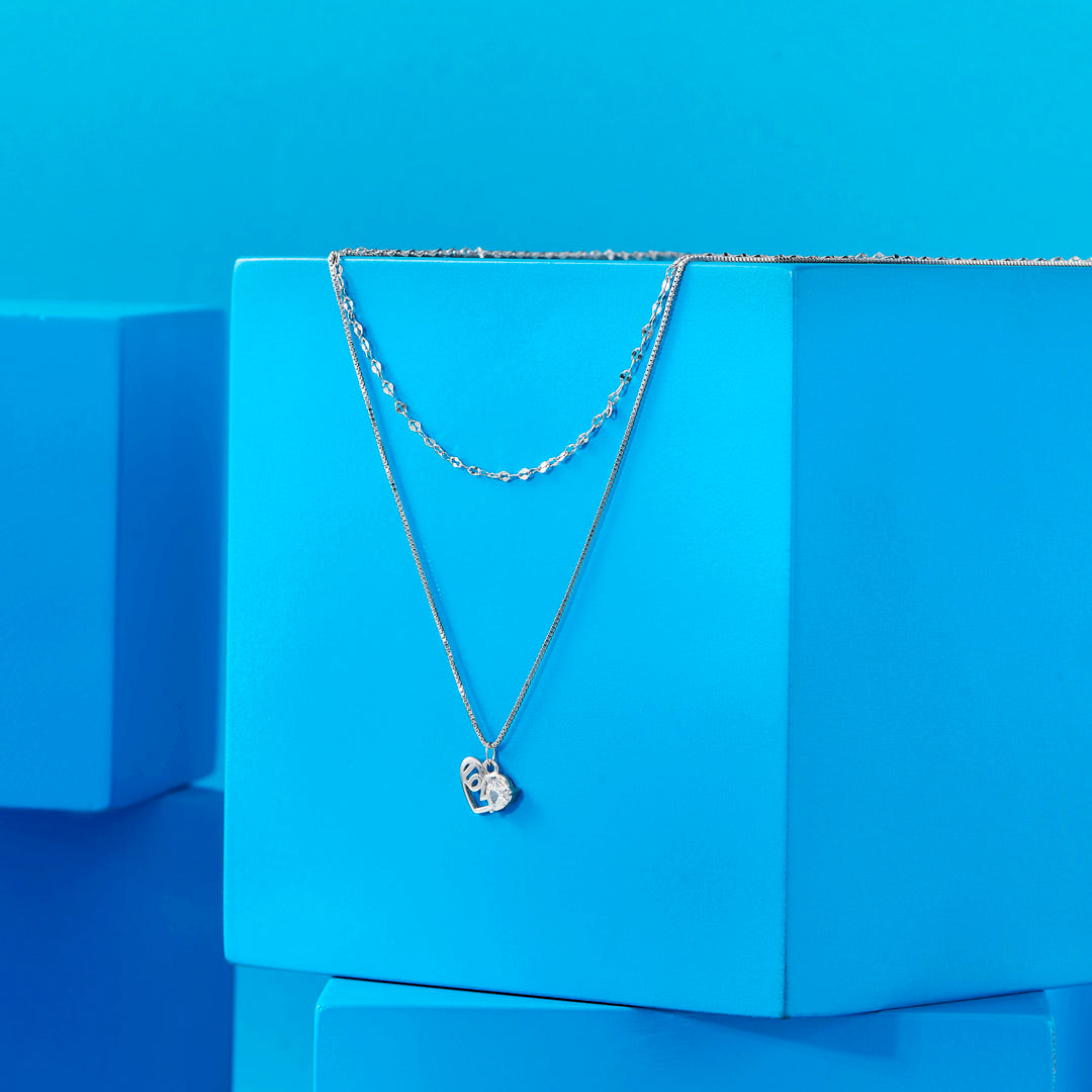 Love & Heart Silver Multi Layered Necklace