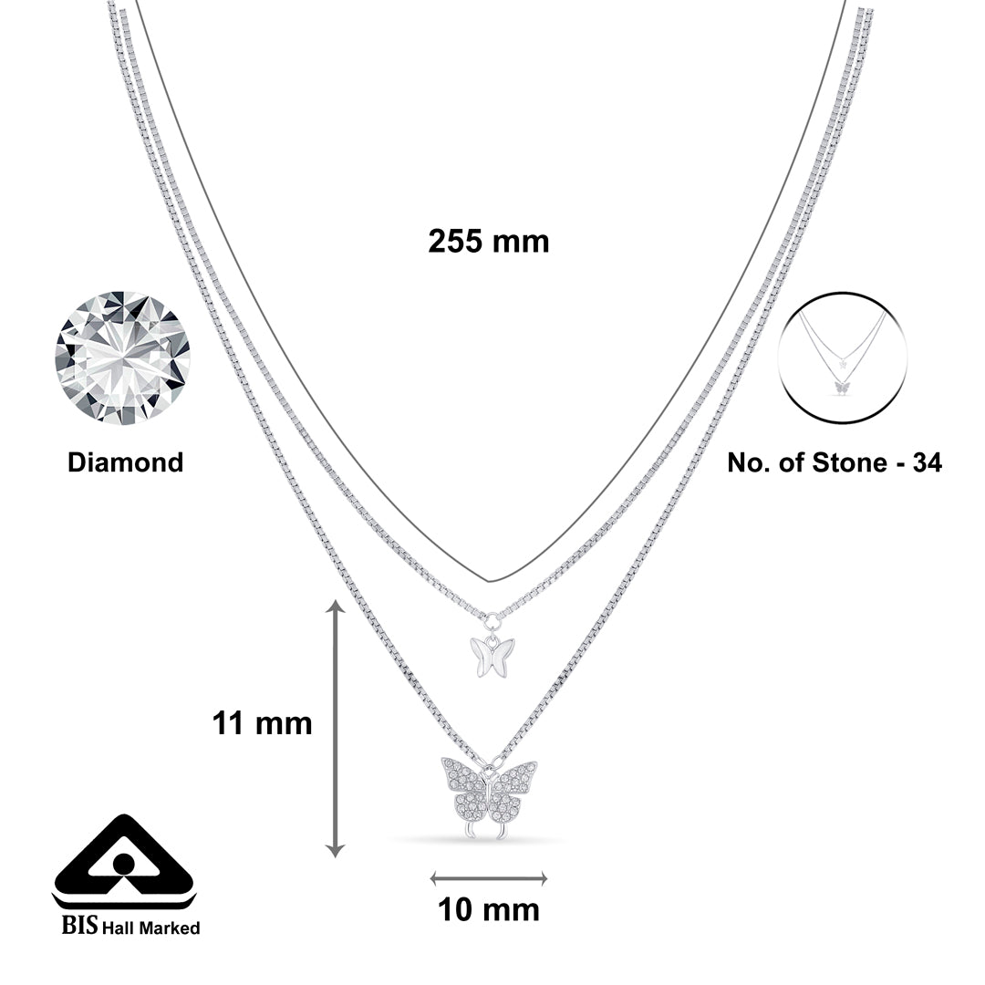 Butterfly Elegance Silver Multi Layered Necklace