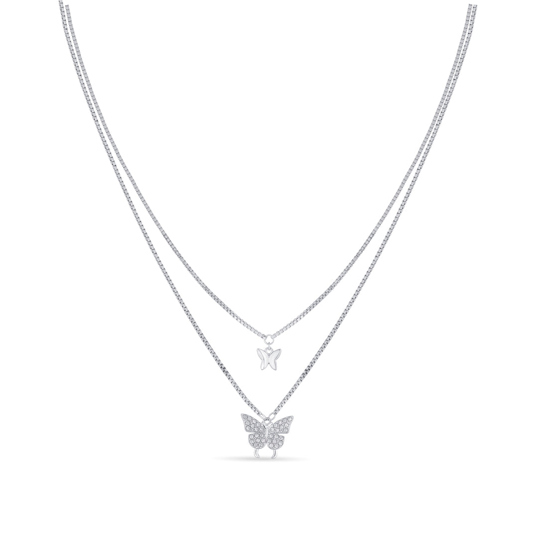 Butterfly Elegance Silver Multi Layered Necklace