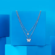 Butterfly Elegance Silver Multi Layered Necklace