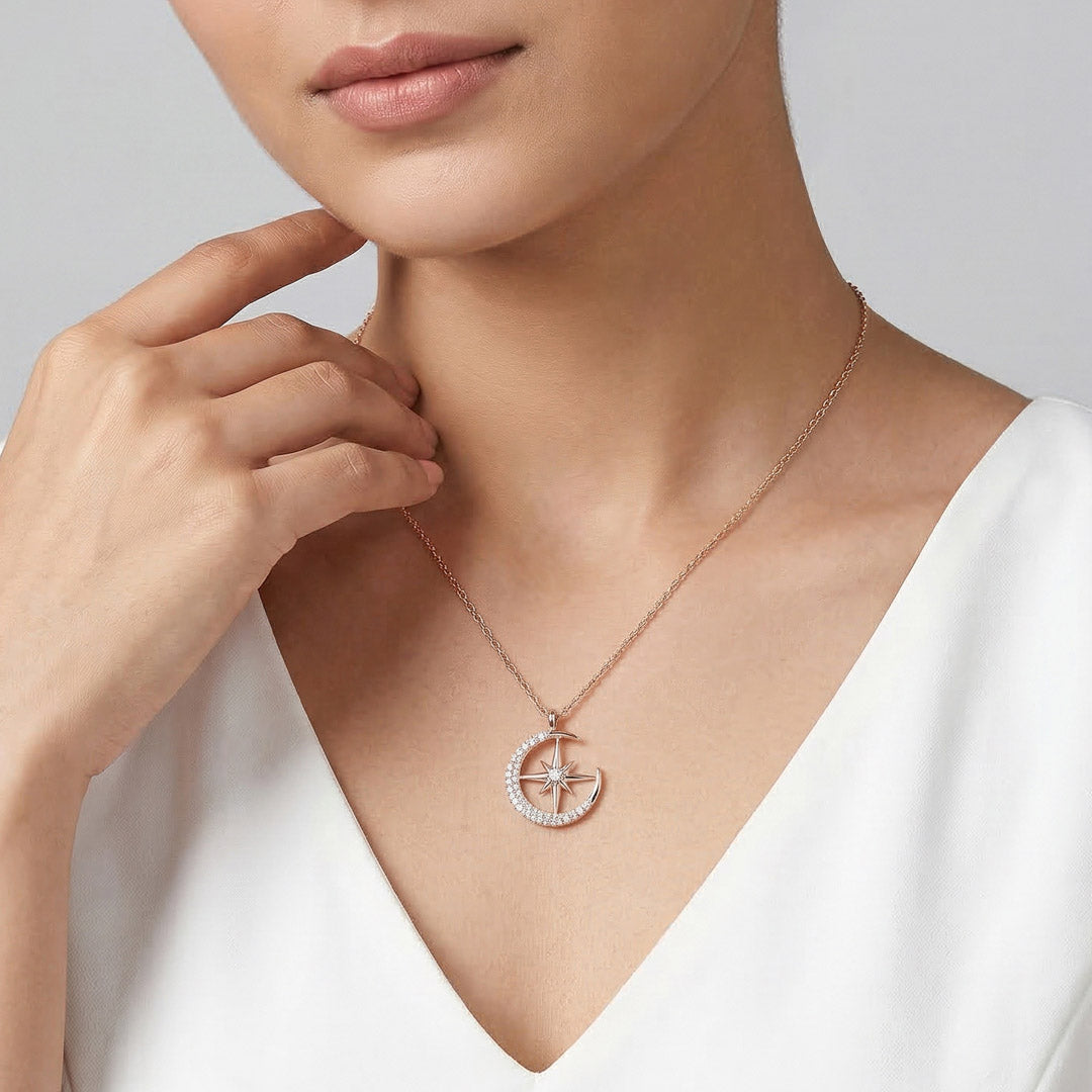 Roseate MoonStar Silver Modern Necklace