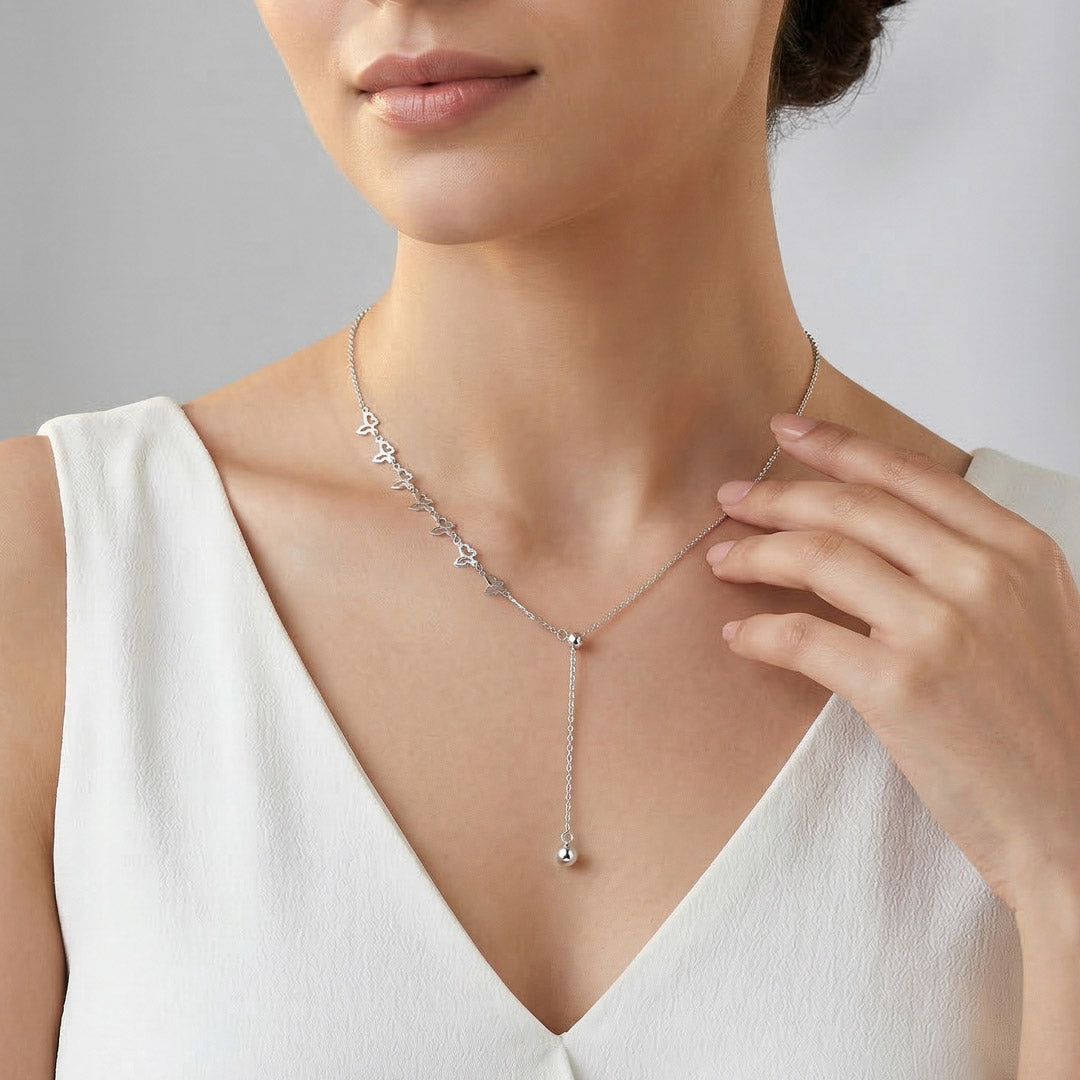 Butterfly Flutter Silver Lariate Necklace