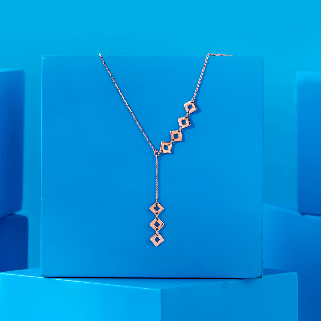 Roseate Edges Silver Lariate Necklace