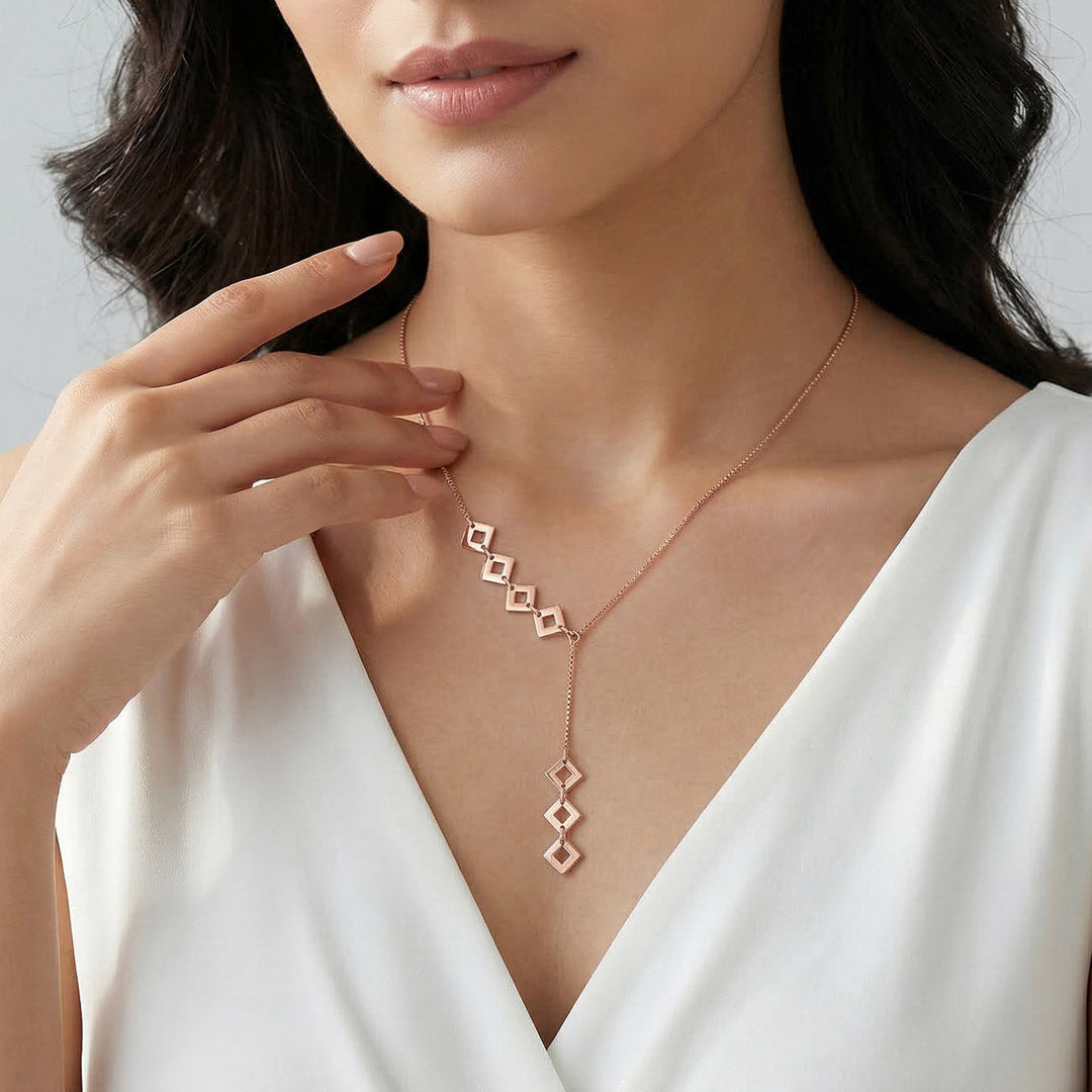 Roseate Edges Silver Lariate Necklace