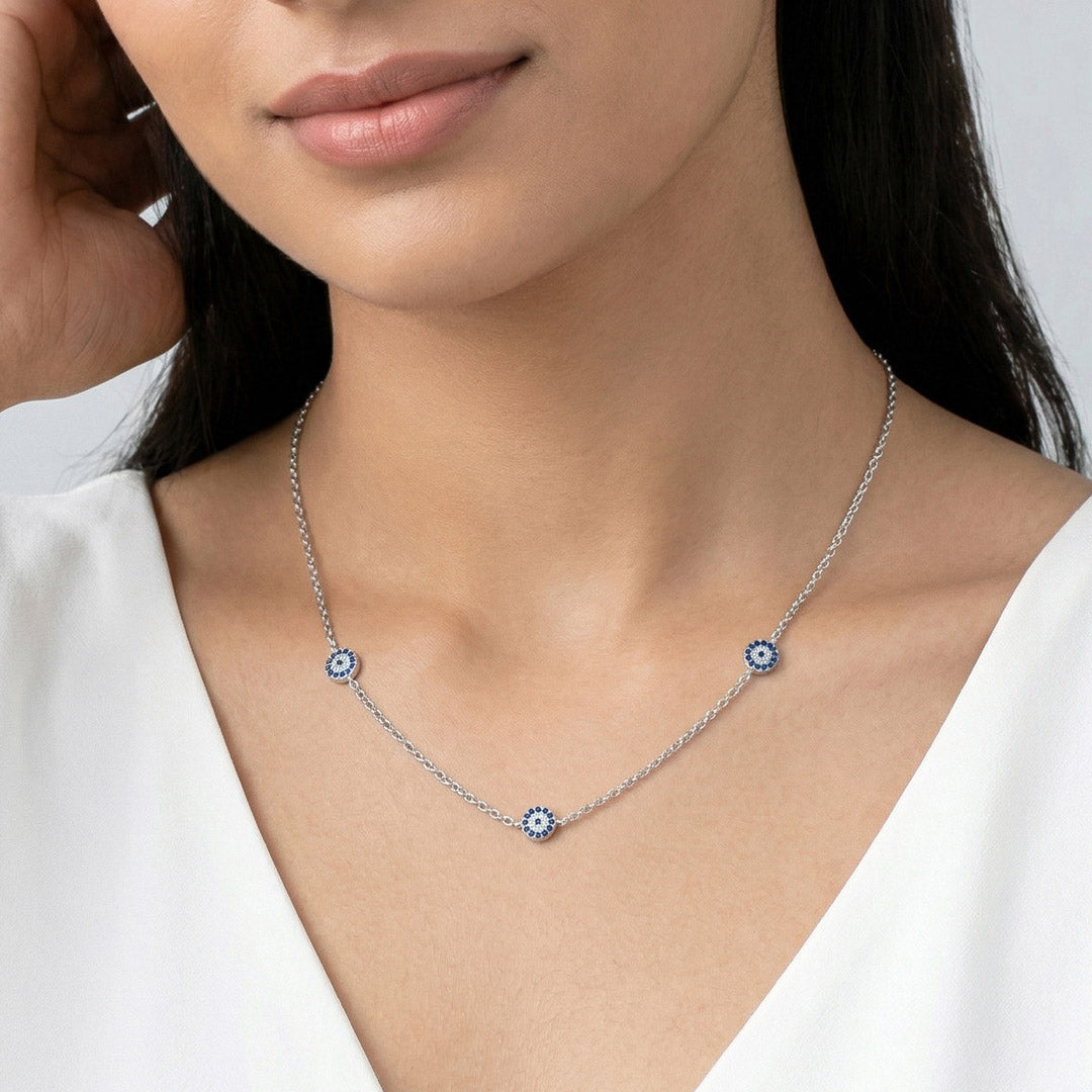 Blue Gleam Silver Charm Necklace
