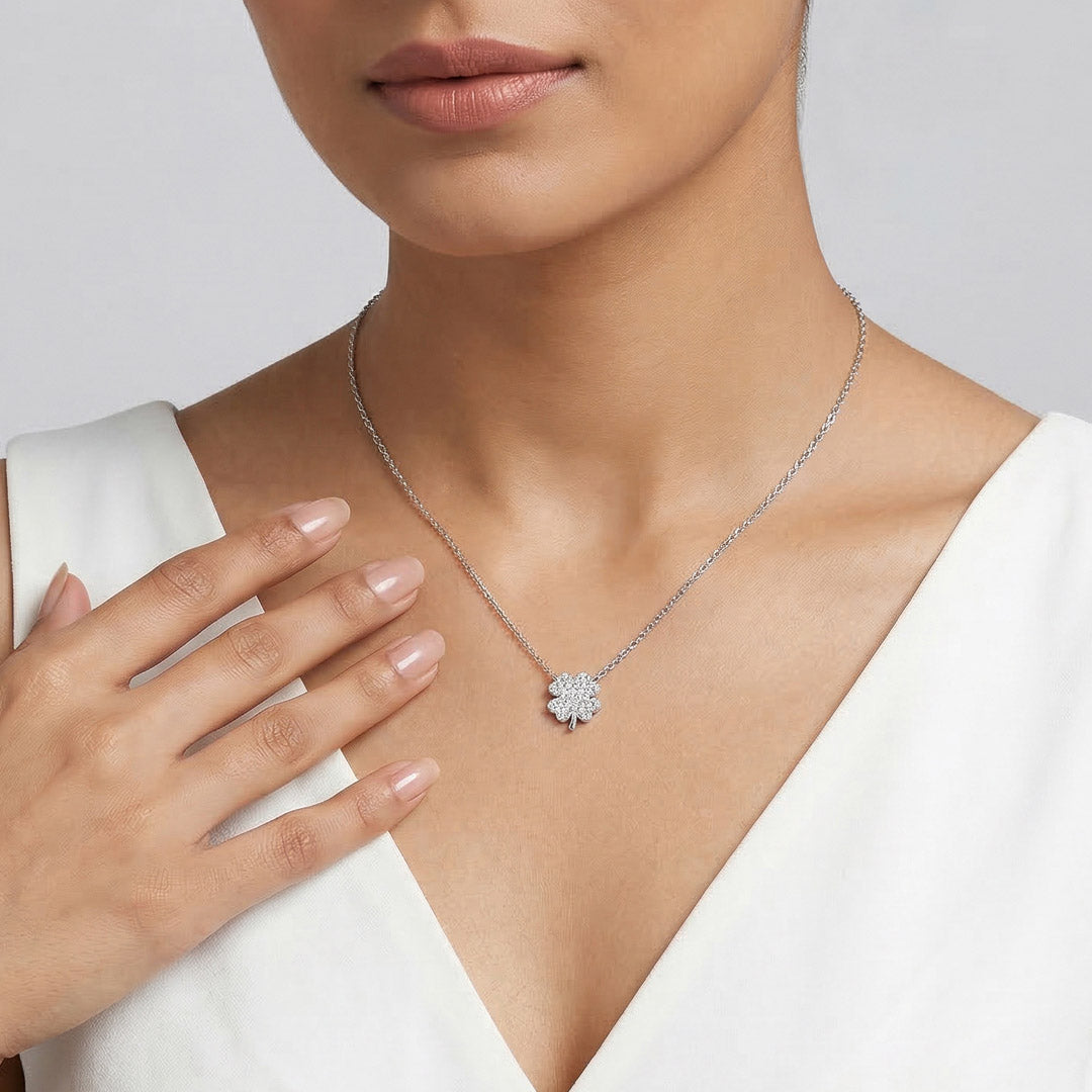 Clover Spark Silver Charm Necklace