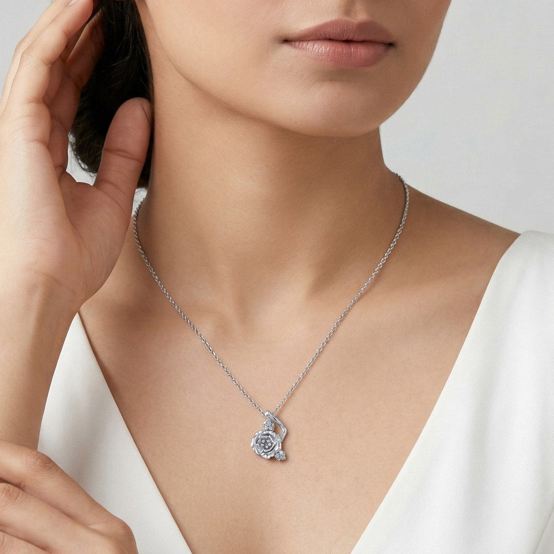 Blooming Rose Silver Modern Necklace