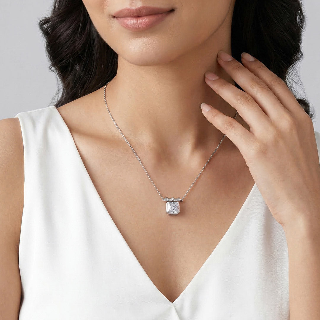 Crystal Crest Silver Modern Necklace