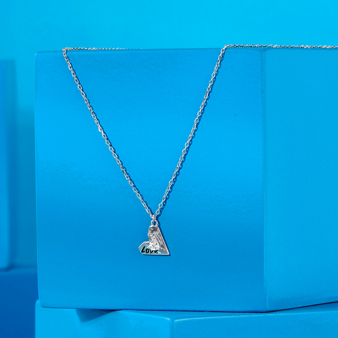 Love Edge Silver Charm Necklace