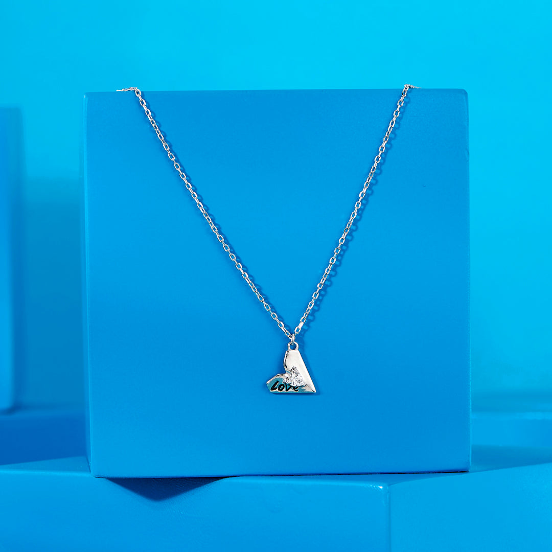 Love Edge Silver Charm Necklace