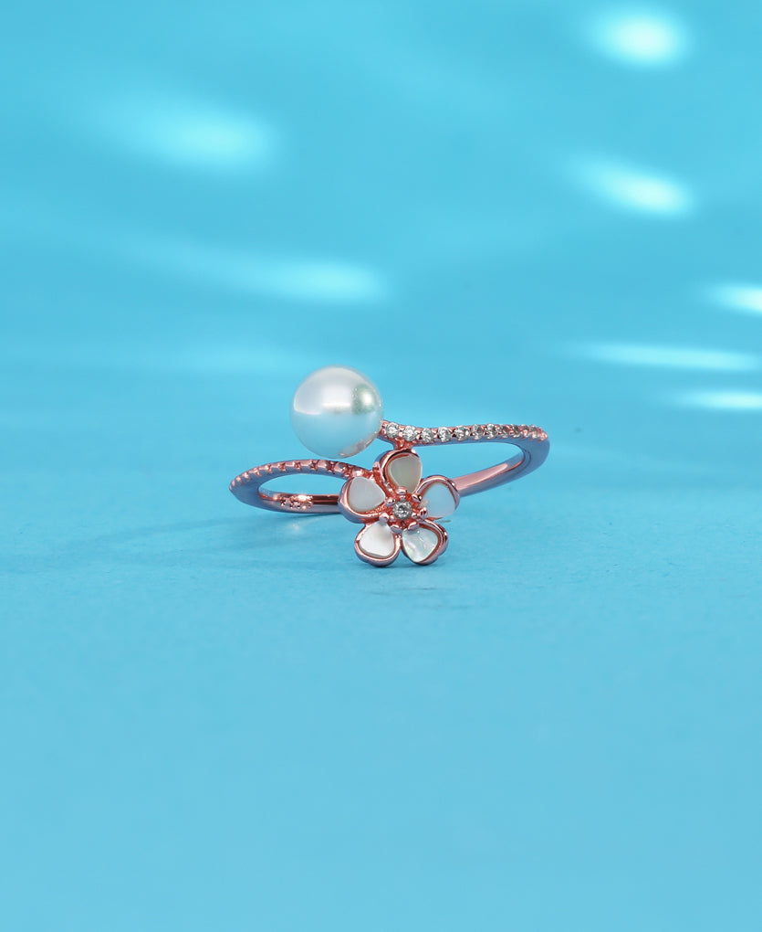 Pearl Kissed Blossom Silver Ring