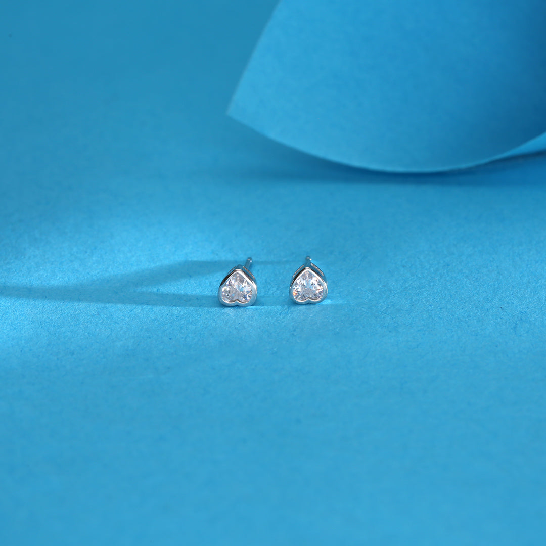 Bright Heart Silver Stud Earrings