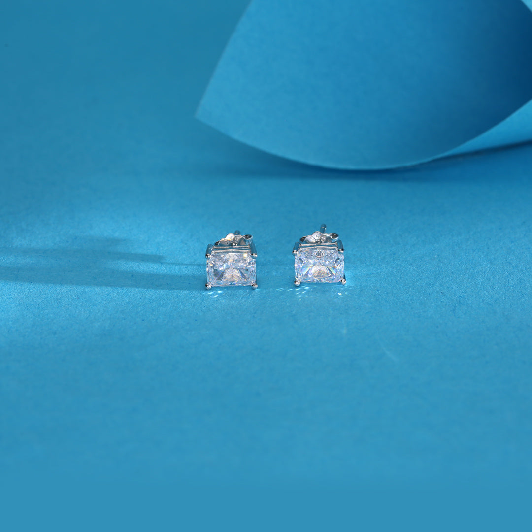 Bright Blocks Silver Stud Earrings