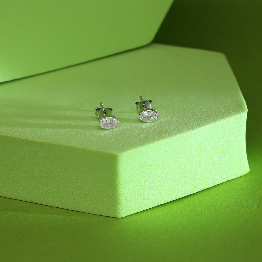 Bright Ovals Silver Stud Earrings