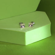 Pink Stone Silver Stud Earrings