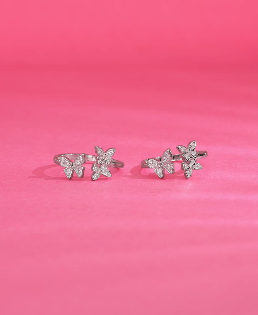 Fluttering Jewel Silver Toe Ring