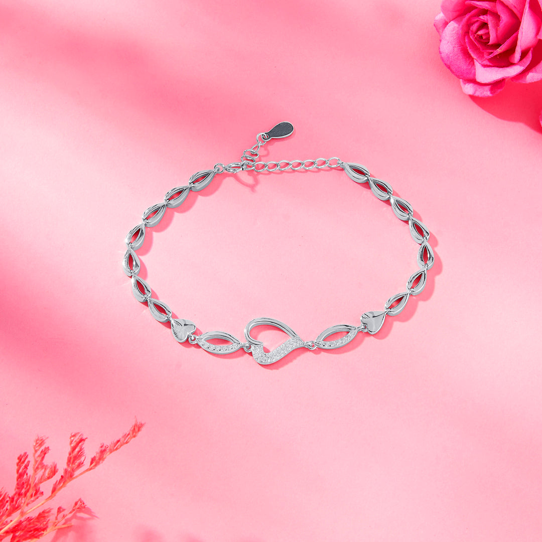 Heart Blossom Valentine 925 Silver Bracelet For Woman